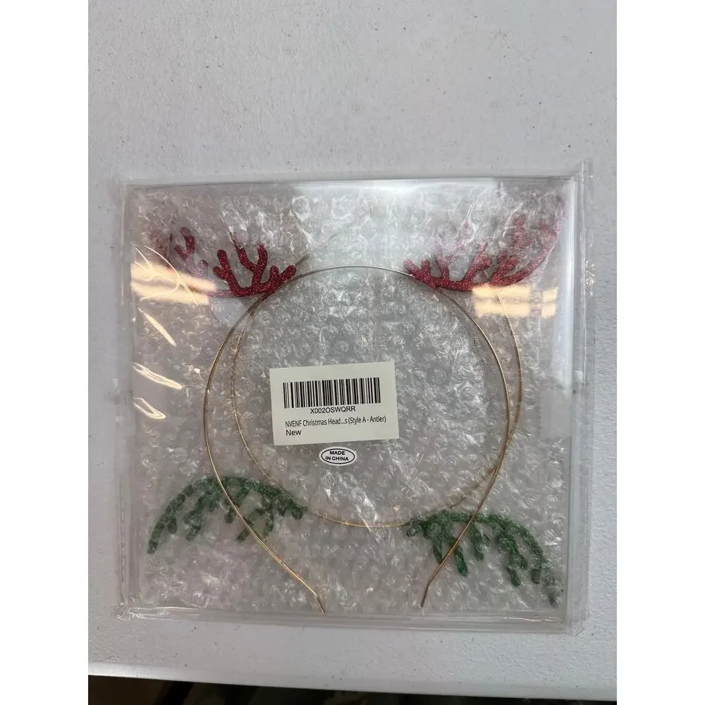Glitter Reindeer Antler Headbands – Red & Green Holiday Set